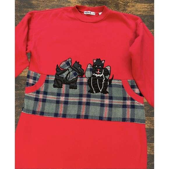 Vintage Nightgown Womens 8 Scottish Terrier Dog Pups Red Embroidery Erika Taylor - Picture 3 of 16